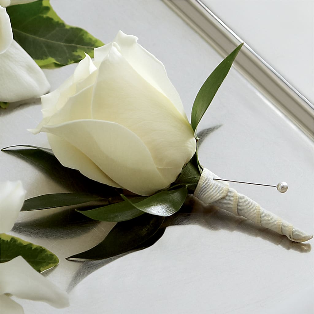 White Rose Boutonniere – Chillicothe High Street Flower Shop, Chillicothe OH